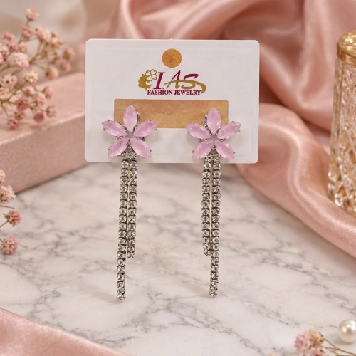 Charming Floral Crystal Top Double Strand Rhinestone Linear Dangle Earrings