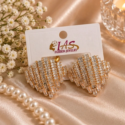 Elegant Rhombus Grid Cubic Zirconia Statement Stud Earrings - Image 2