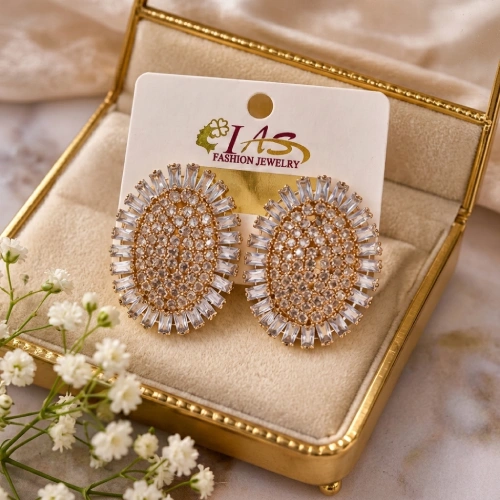Glamorous Full-Coverage Oval Cubic Zirconia Statement Ear Tops for Women