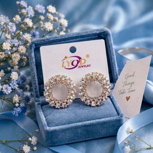 Luxury Geometric Open Hoop Stud Earrings with Faceted Crystal Cluster