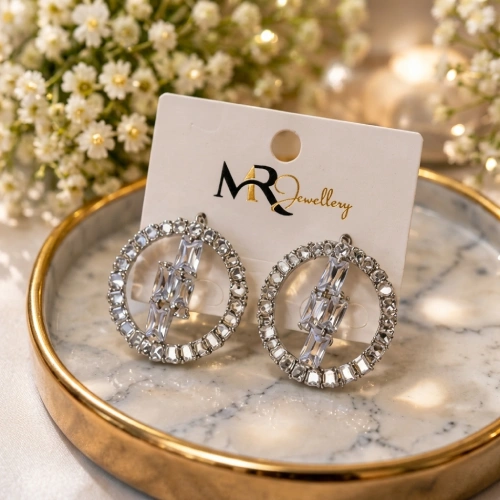 Luxury Open Circle Halo Stud Earrings with Baguette Crystal Center Cluster