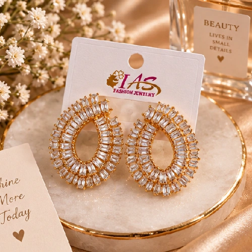 Luxury Spiral Swirl Baguette Crystal Stud Earrings for Women – Statement Teardrop Tops