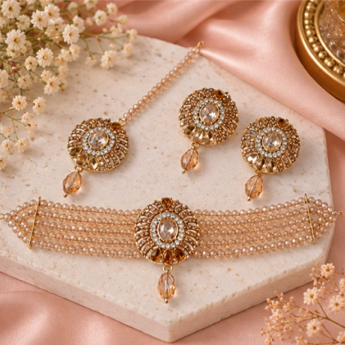 Minimalist Crystal Beaded Lightweight Ethnic Jewelry Set