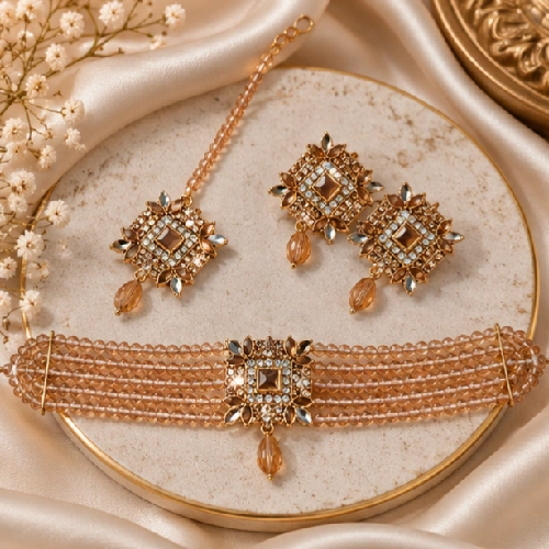 Elegant Gemstone Multi-Strand Beaded Choker Set