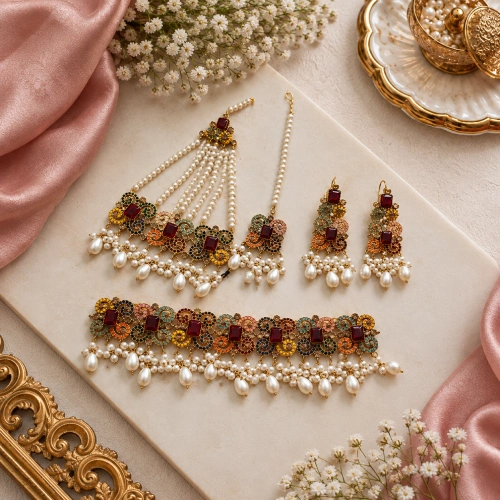 Premium Royal Multi-Color Meenakari Choker Jewelry Set with Pearl Clusters - Image 2