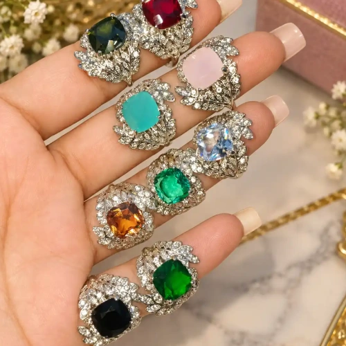 Sparkling Crystal Leaf Halo Statement Ring - Image 2