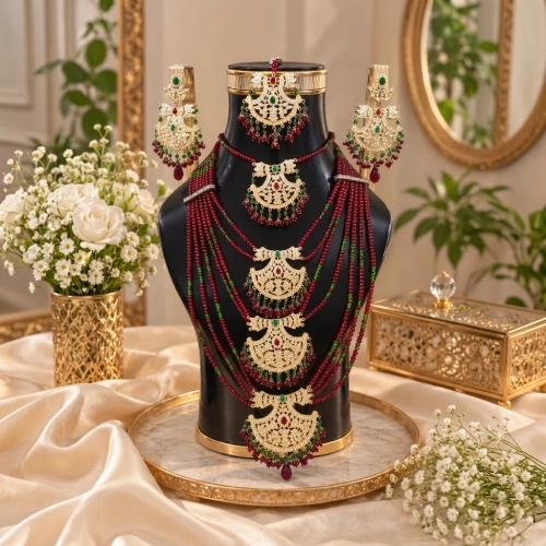 Traditional Gold Kundan Bridal Set – Multi-Tiered Beaded Rani Haar, Choker, Earrings & Maang Tikka