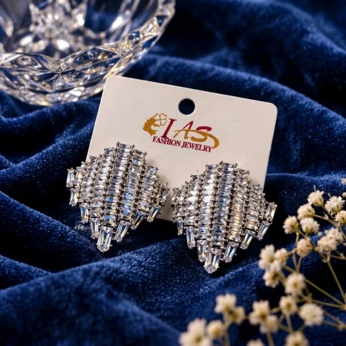Luxury Geometric Rhombus Baguette Crystal Stud Earrings – Statement Diamond-Style Tops