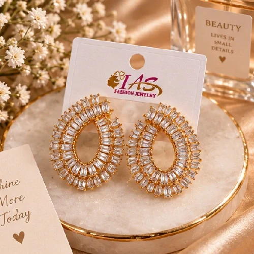 Luxury Spiral Swirl Baguette Crystal Stud Earrings for Women – Statement Teardrop Tops
