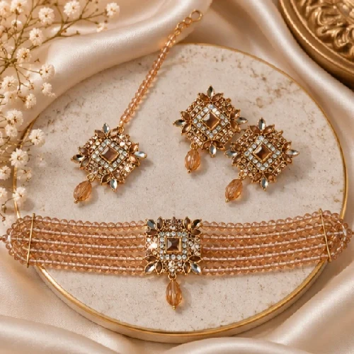 Elegant Gemstone Multi-Strand Beaded Choker Set