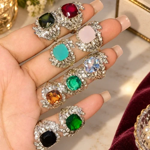 Sparkling Crystal Leaf Halo Statement Ring
