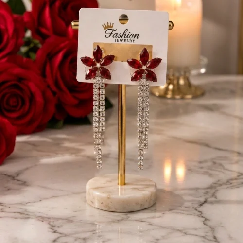 Trendy Flower Cluster Waterfall Rhinestone Tassel Earrings